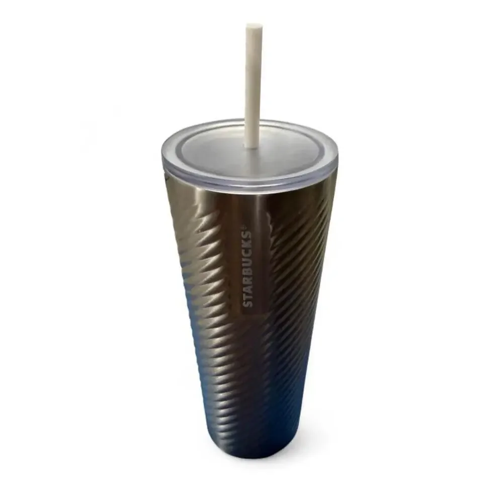 Starbucks Stainless Steel Silver Twisted Swirl Textured 24oz Travel Tumbler